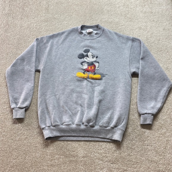 Disney Store Tops - Disney Store Sweatshirt Womens Medium Gray Mickey Mouse Embroidered Crewneck